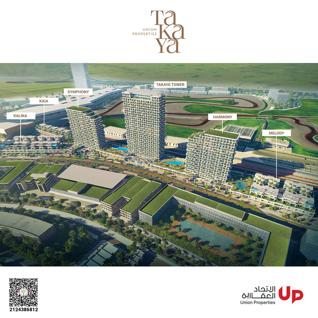 Aerial view of TAKAYA beside Dubai Autodrome in Motor City