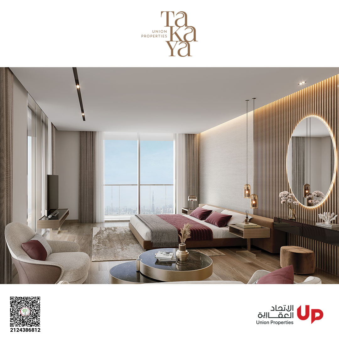 Bright bedroom with open views in a TAKAYA one-bedroom residence