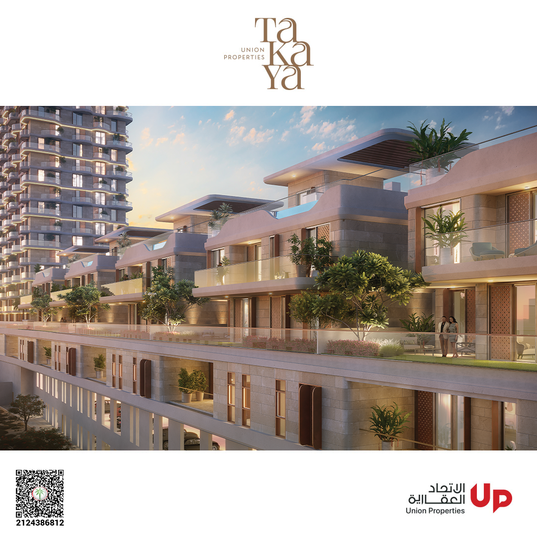 Podium townhouses with terraces and greenery at TAKAYA